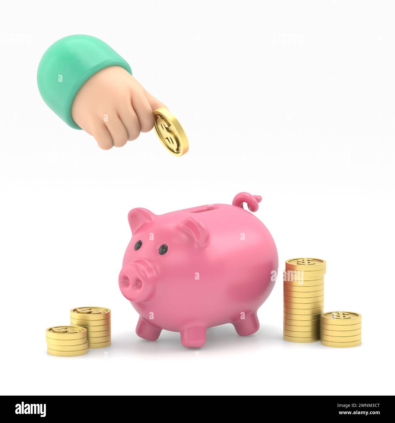 Flat 3d isometric businessman hand putting dollar coin into piggy bank ...