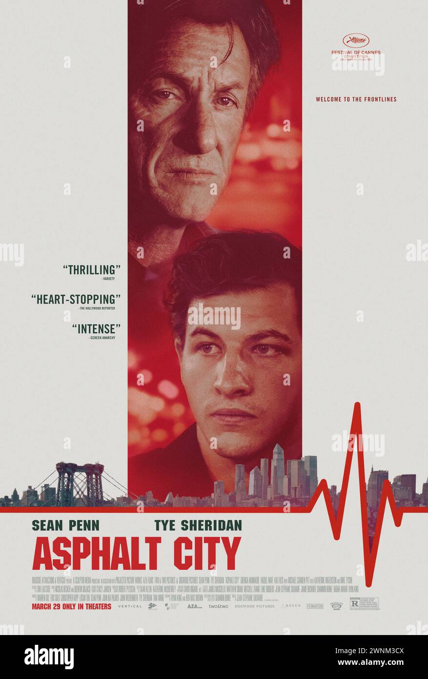 Asphalt City (2024) directed by Jean-Stéphane Sauvaire and starring Sean Penn, Tye Sheridan and Gbenga Akinnagbe. Adaptation of Shannon Burke's novel Black Flies about a young paramedic assigned to the NYC night shift with an uncompromising and seasoned partner. US one sheet poster ***EDITORIAL USE ONLY***. Credit: BFA / Roadside Attractions Stock Photo