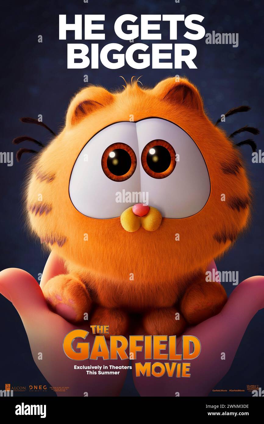 The Garfield Movie (2024) directed by Mark Dindal and starring Hannah Waddingham, Samuel L. Jackson and Chris Pratt. Garfield meets his long-lost father Vic and along with Odie leave their pampered life to attempt a high-stakes heist. US advance poster ***EDITORIAL USE ONLY***. Credit: BFA / Columbia Pictures Stock Photo