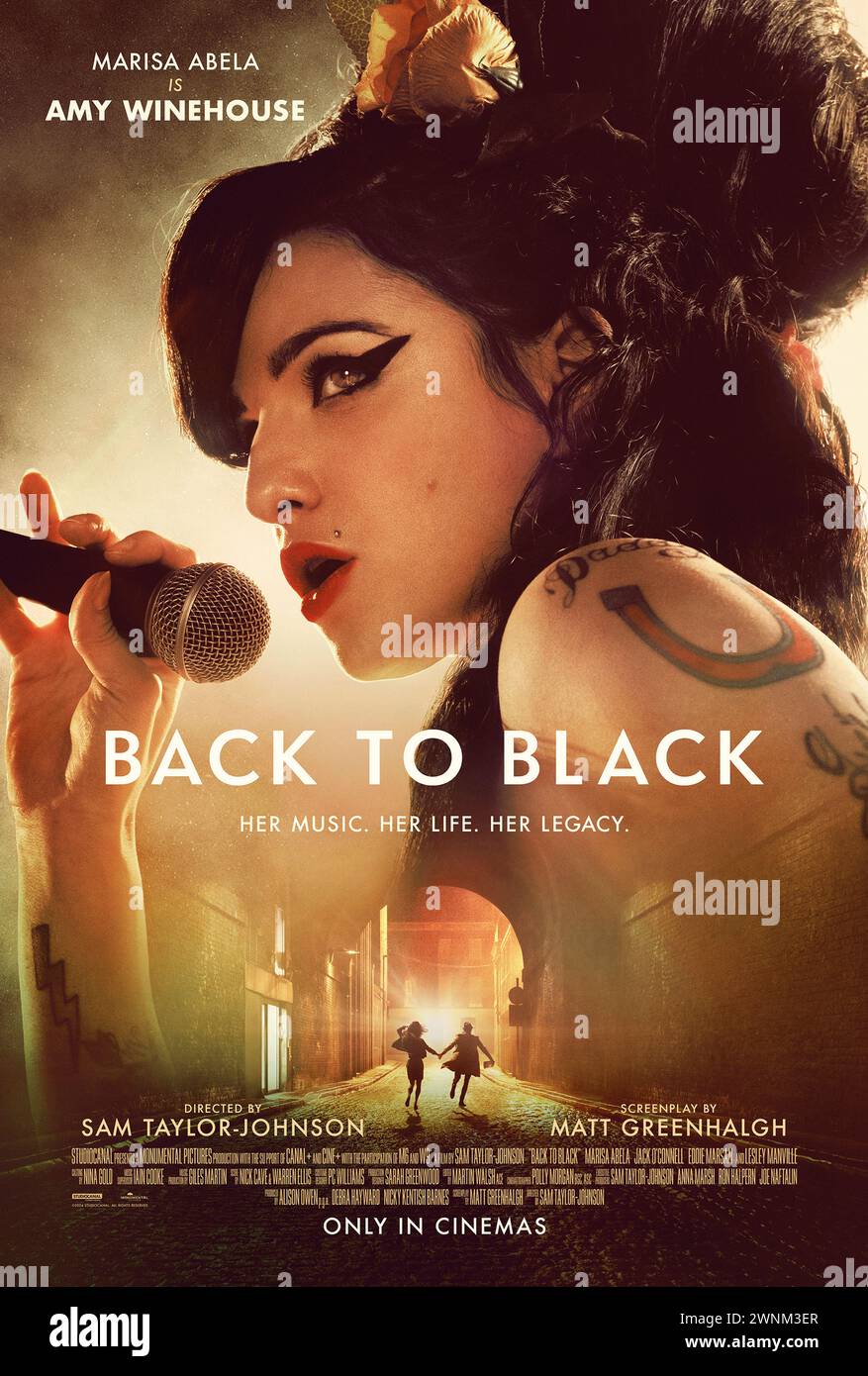 Back to Black (2024) directed by Sam Taylor-Johnson and starring Marisa Abela, Lesley Manville, Jack O'Connell and Eddie Marsan. Biopic chronicling the life and music of Amy Winehouse, through the journey of adolescence to adulthood and the creation of one of the best-selling albums of our time. US one sheet poster ***EDITORIAL USE ONLY***. Credit: BFA / Focus Features Stock Photo