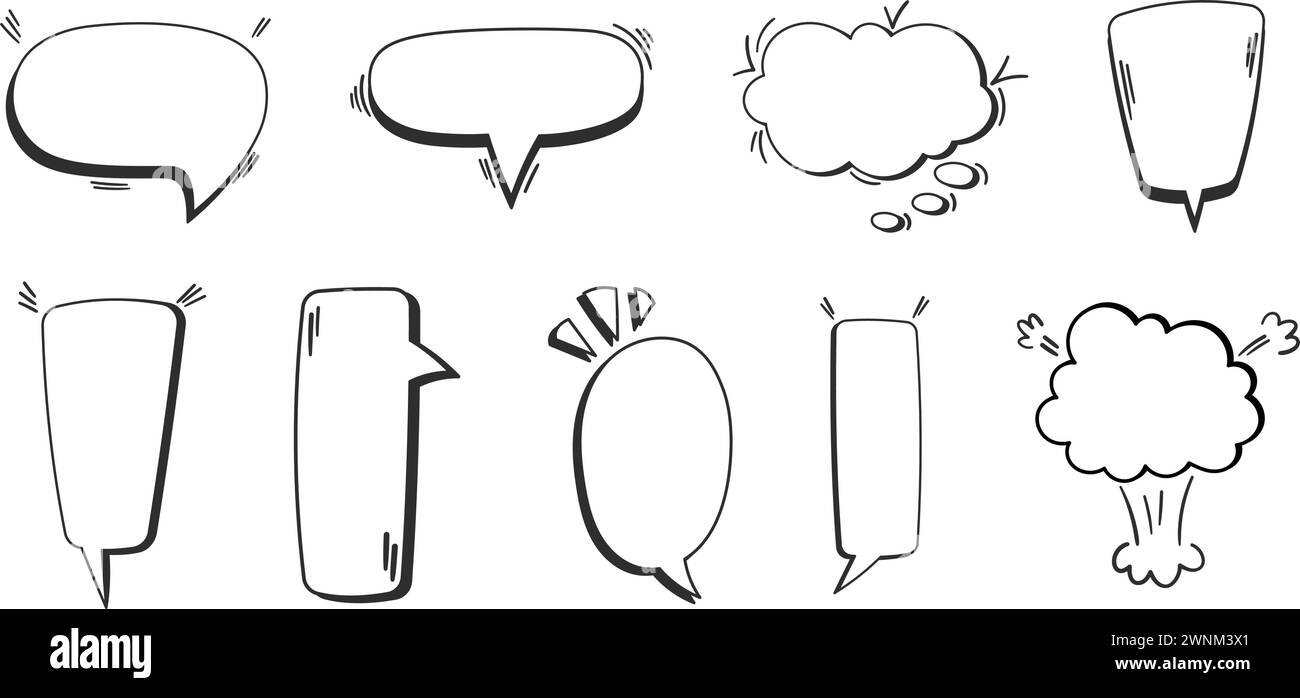 Retro style handdrawn comic speech bubbles collection. Vintage design ...