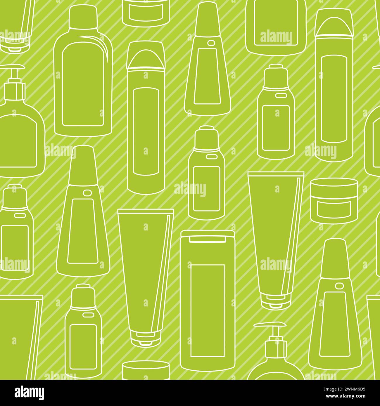 Striped seamless pattern with cosmetic bottles silhouettes Stock Vector