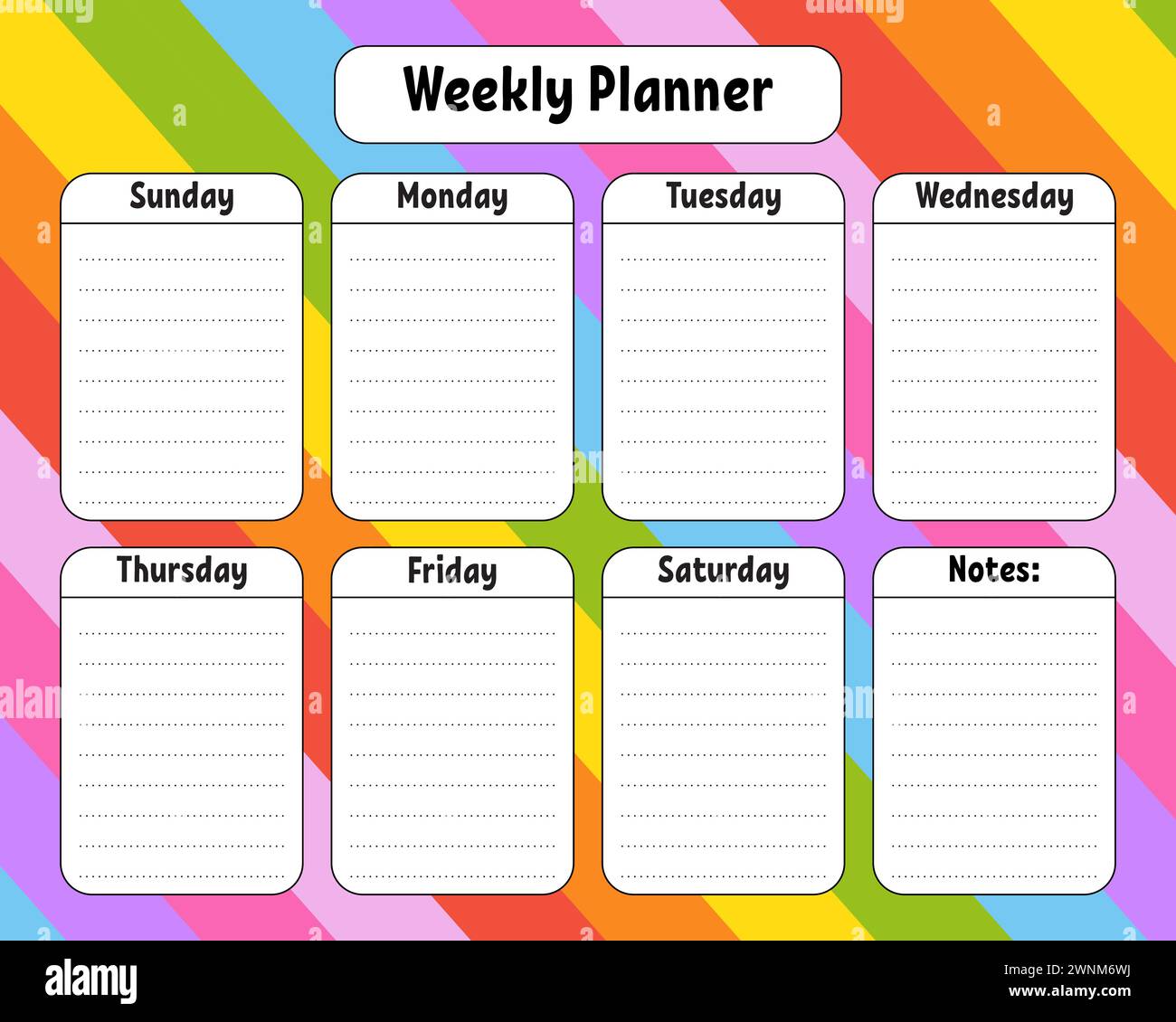 Weekly planner Bright colorful blank printable template Vector