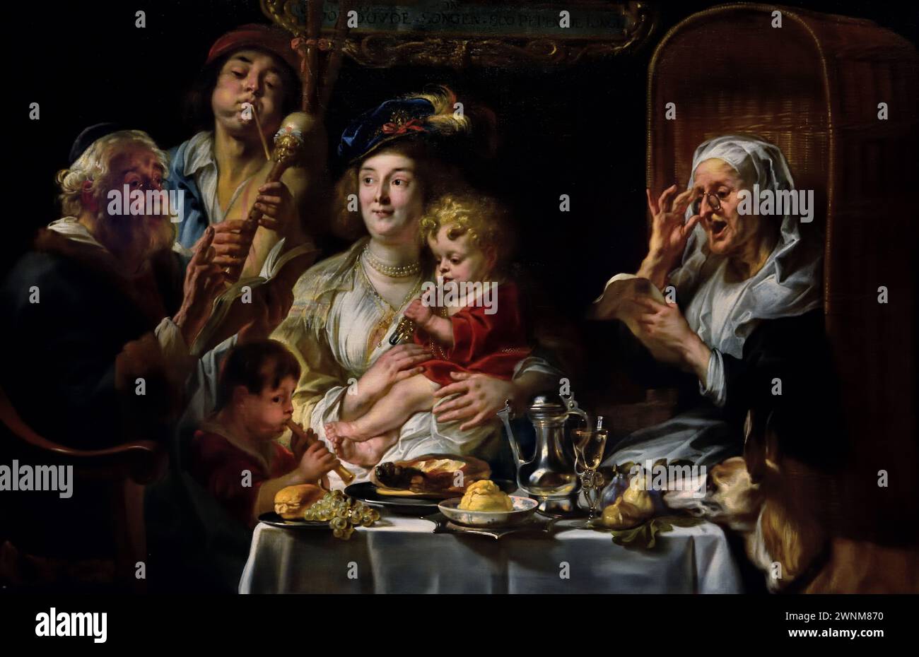 As the Old Sang, So Pipe the Young,  Jacob Jordaens, (1593-1678) 17th century Flemish Baroque painter Belgian Belgium,  Royal Museum of Fine Arts, Antwerp, Belgium, Belgian Stock Photo