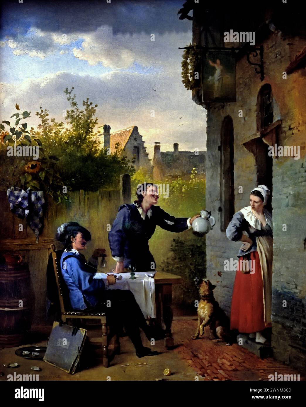 Tavern Scene 1828  by Ignatius Josephus Van Regemorter 1785-1873  Royal Museum of Fine Arts,  Antwerp, Belgium, Belgian. Stock Photo