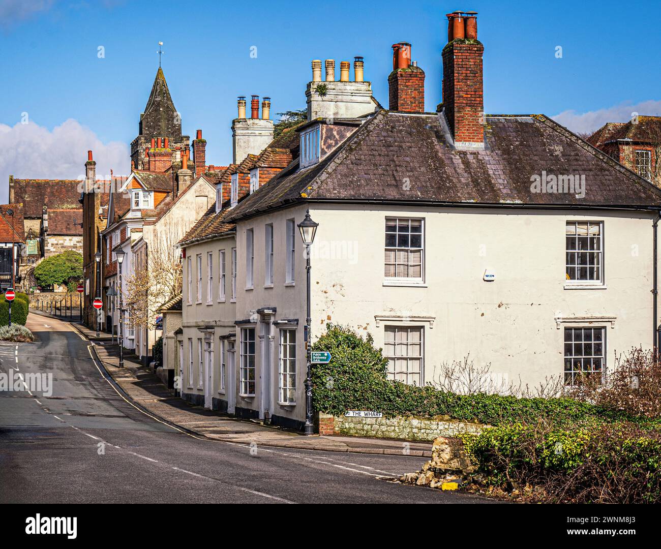 street depicting houses in the old market town of Midhurst in West Sussex, England. Stock Photo