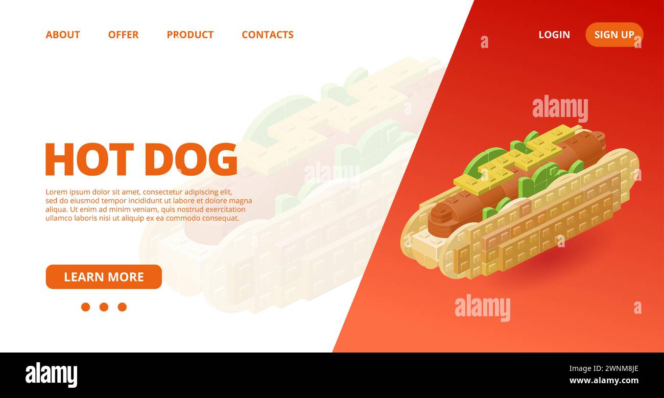 Web template with a hot dog. Vector Stock Vector