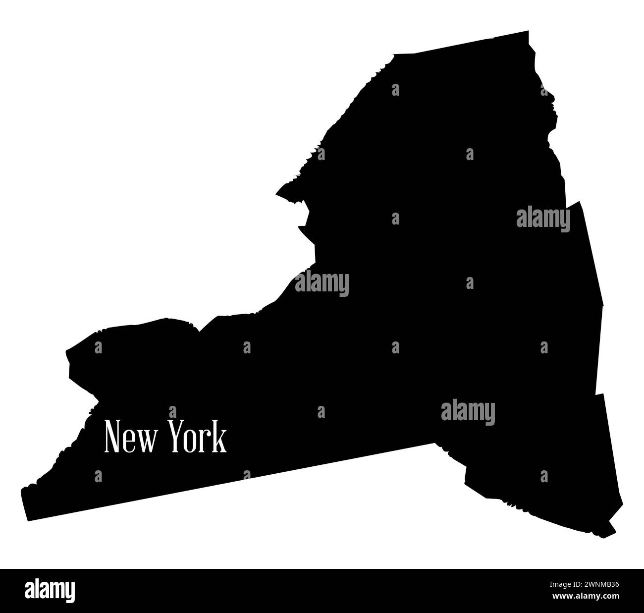 State silhouette map outline of New York over a white background Stock
