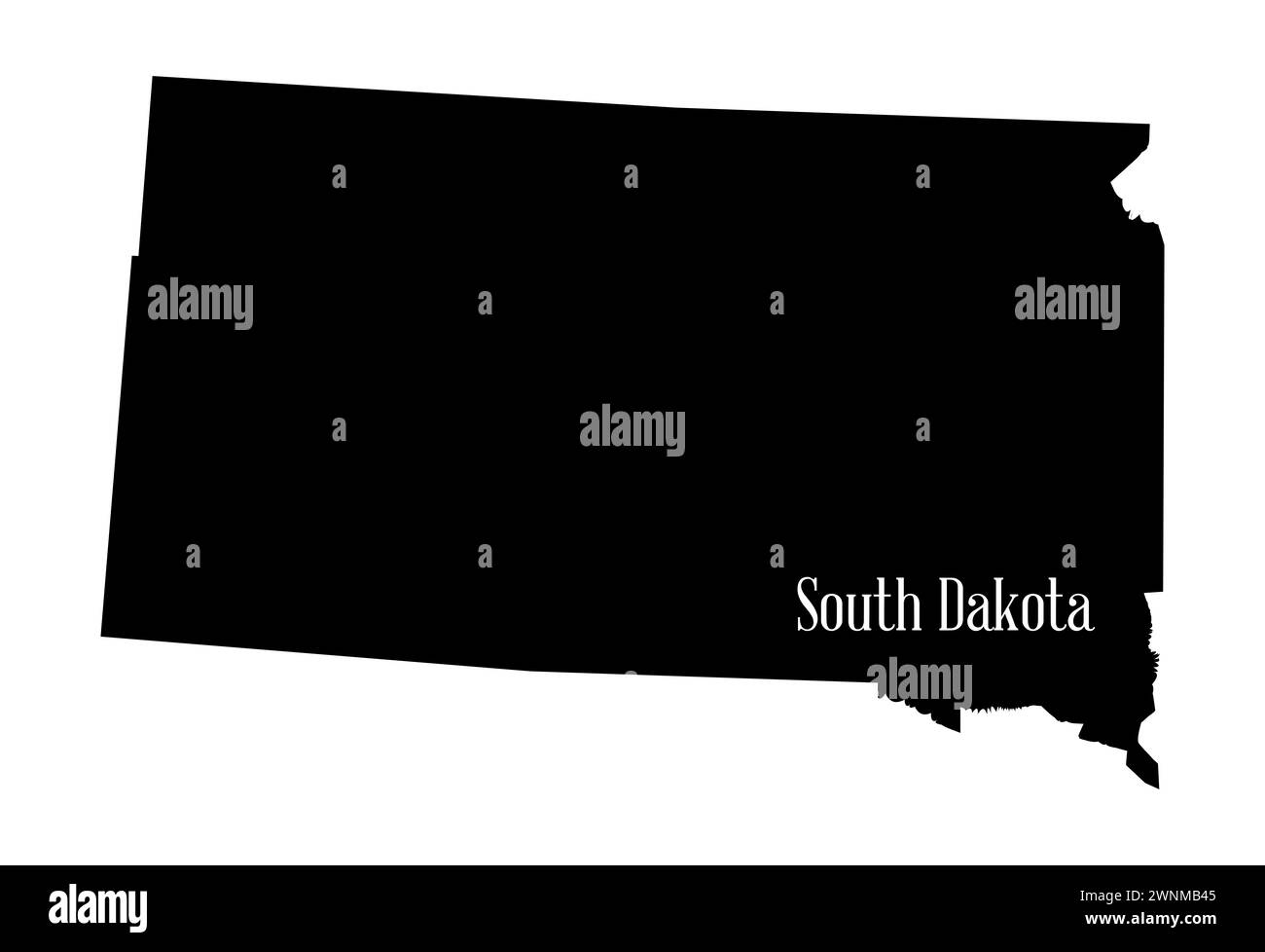 Outline silhouette map of the state of South Dakota isolated on a white ...