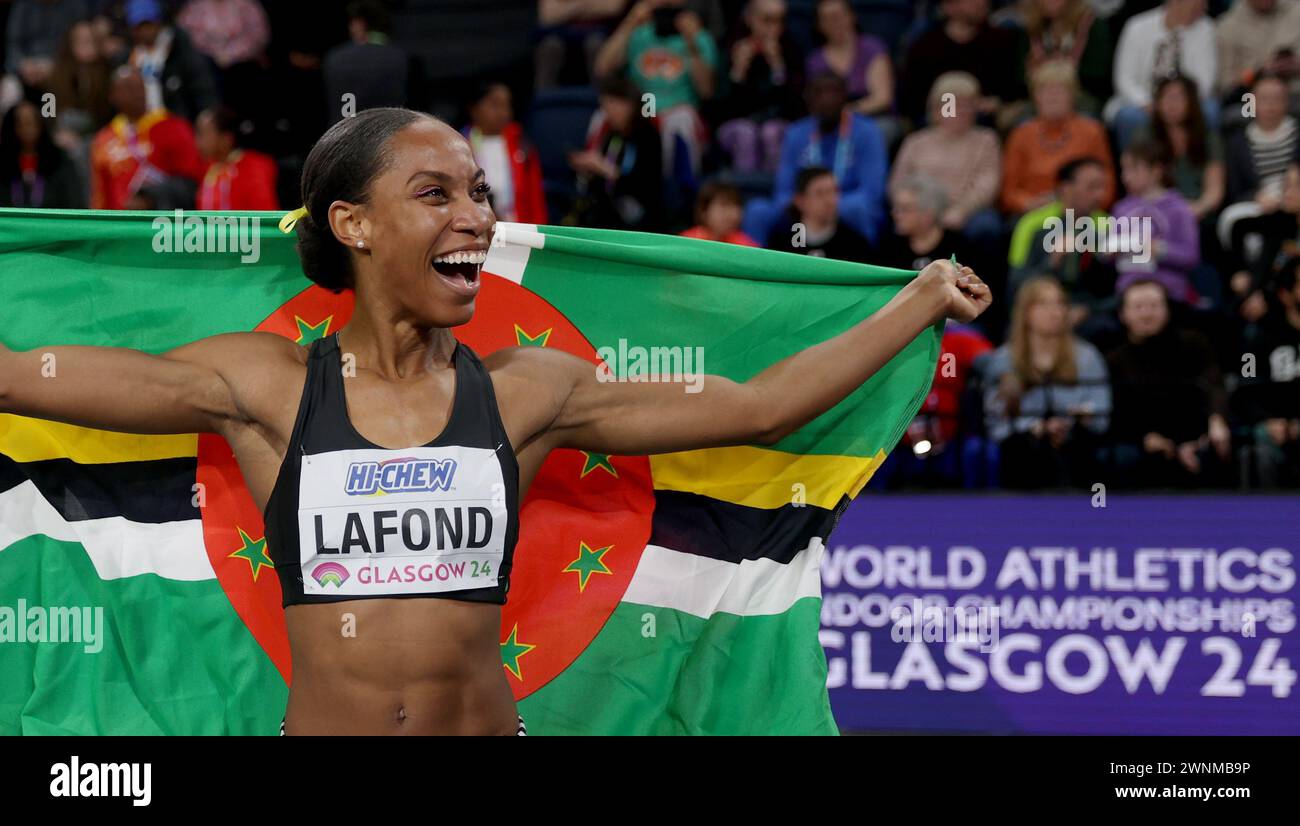 Glasgow, Britain. 3rd Mar, 2024. Thea Lafond of Dominica celebrates