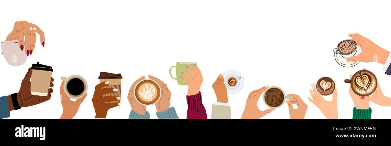 Border background with different hand holding cups Stock Vector Image ...