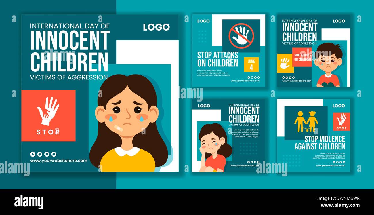 Innocent Children Victims of Aggression Social Media Post Templates Background Illustration Stock Vector