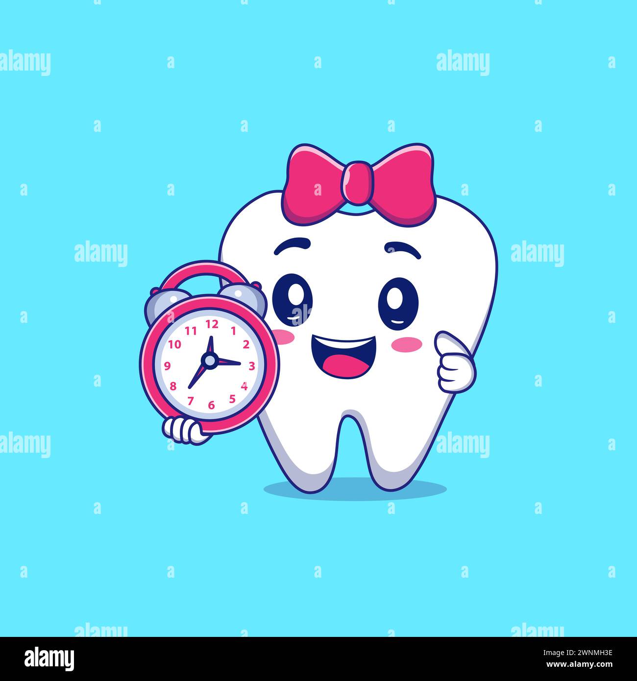 Tooth with holding clock Flat Cartoon character Style. Premium Vector Dental Health Isolated Icon Concept Stock Vector