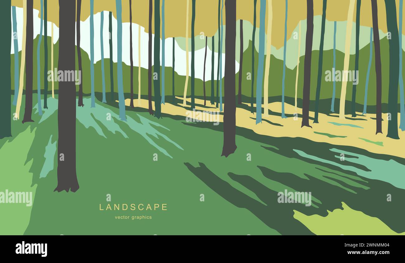 Modern nature landscape in a minimalist style. Retro realism. Contemporary aesthetic art. Design for page, poster, magazine, brochure, flyer, wallpape Stock Vector