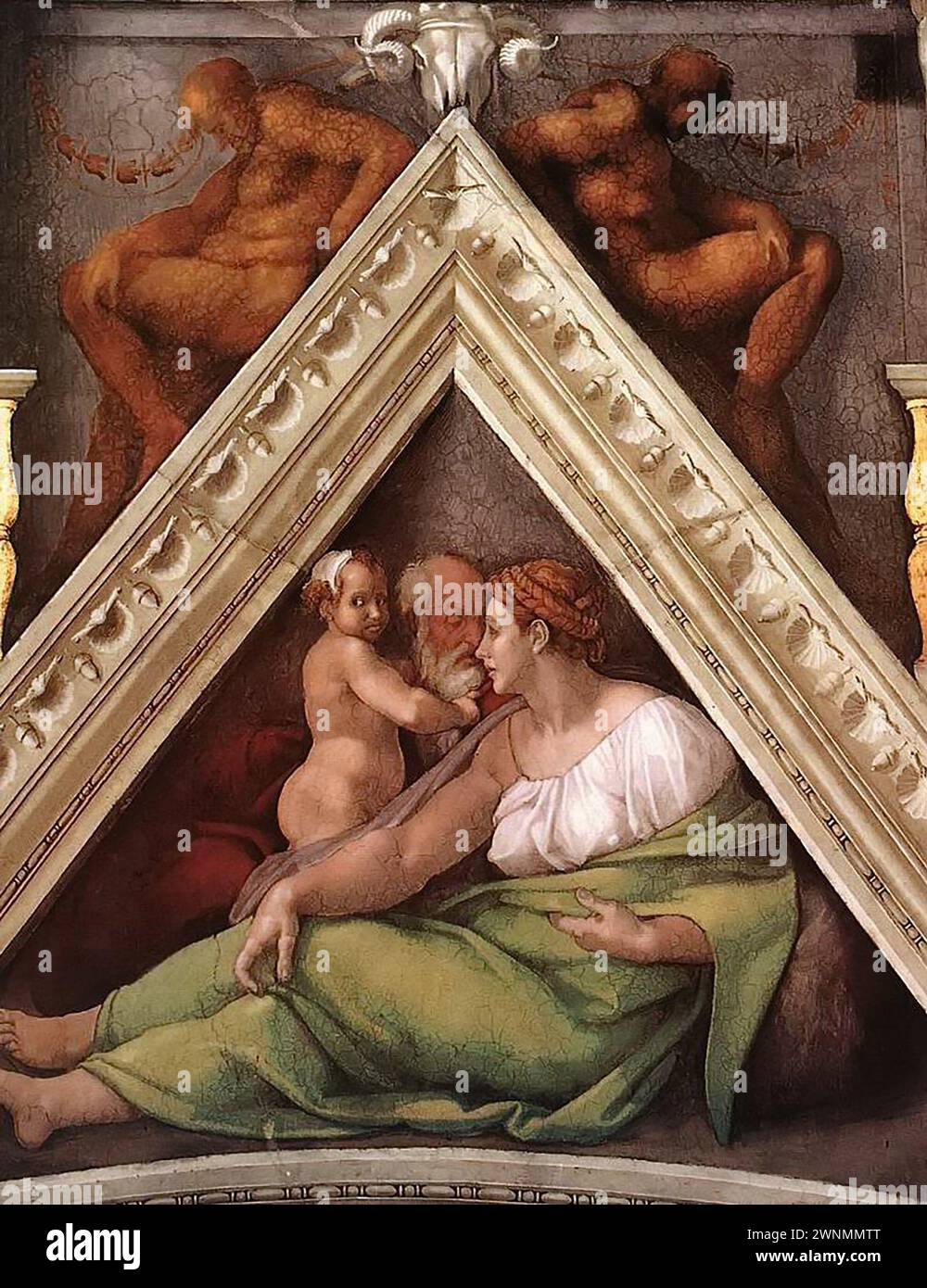 Michelangelo Buonarroti – Hezekiah with his mother and his father Ahaz Stock Photo