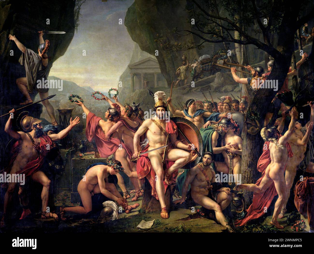 Leonidas at Thermopylae is an oil-on-canvas painting by French artist Jacques-Louis David Stock Photo