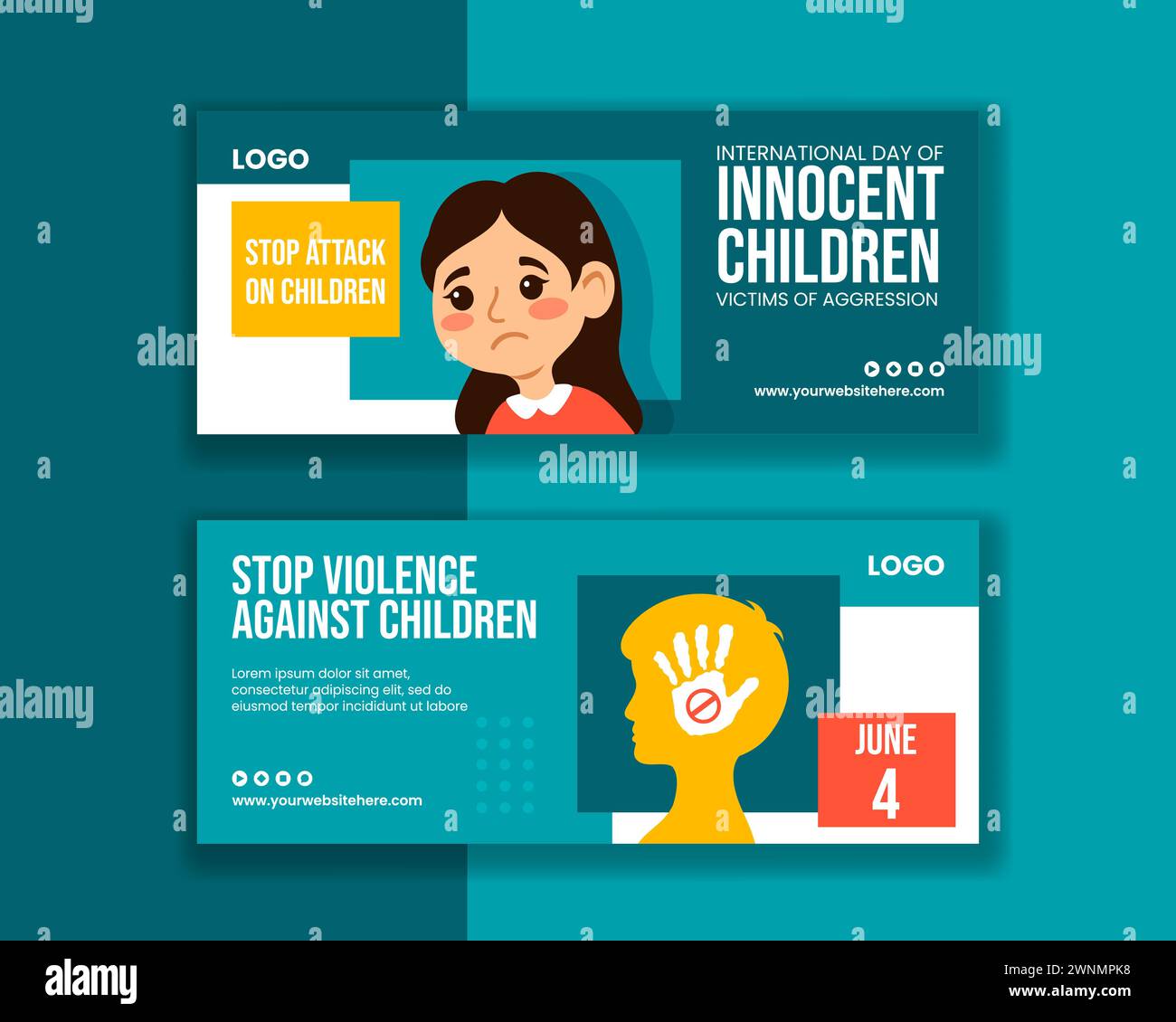 Innocent Children Victims of Aggression Horizontal Banner Templates Background Illustration Stock Vector