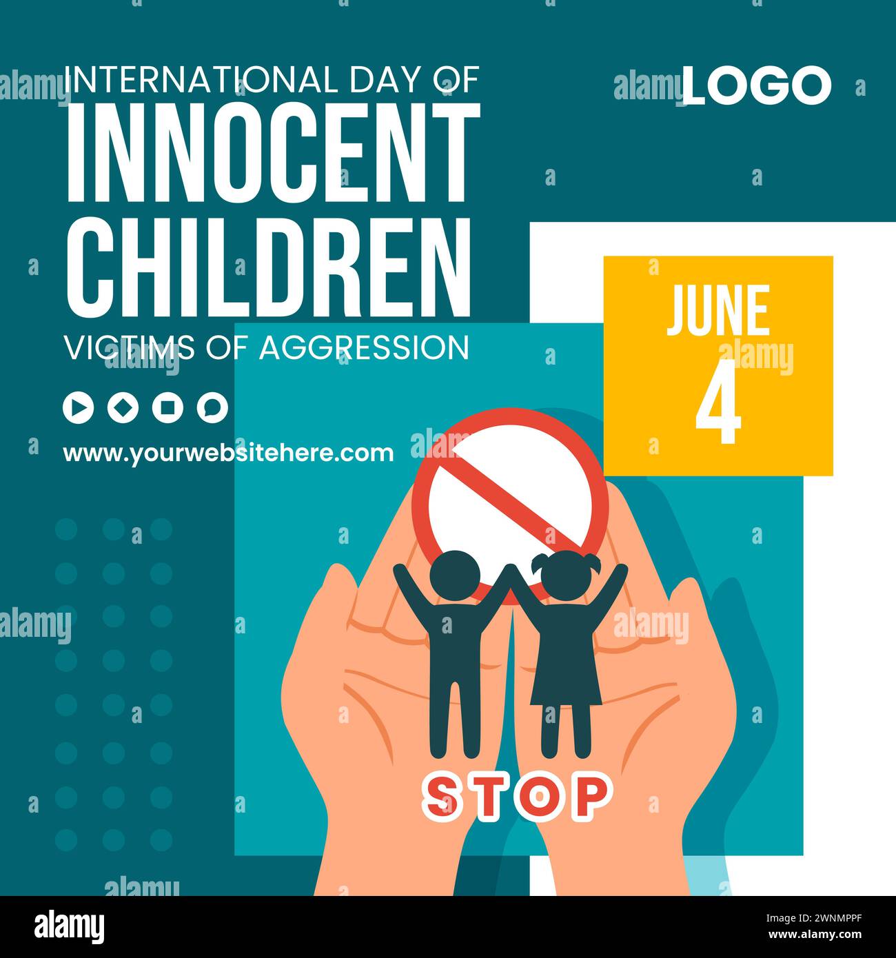 Innocent Children Victims of Aggression Social Media Illustration Hand Drawn Templates Background Stock Vector