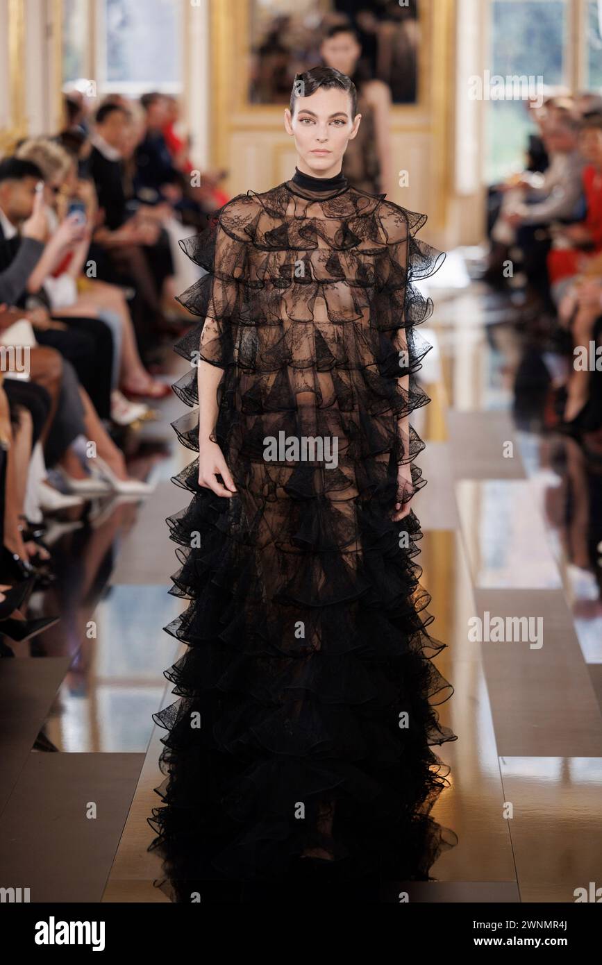 Vittoria Ceretti wears a creation as part of the Valentino Fall/Winter