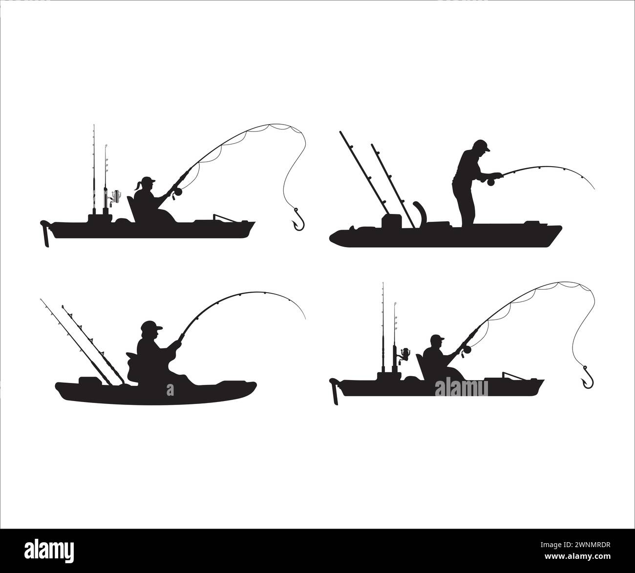 Kayak Fishing Vector, Kayak Fisherman, Kayak Fishing Silhouette, Fishing, Kayak Fishing Stencil, Kayak Fishing SVG File, River Fishing Stock Vector