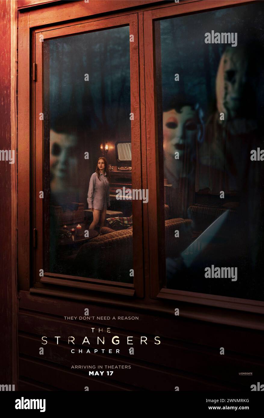 The Strangers: Chapter 1 (2024) directed by Renny Harlin and starring Madelaine Petsch, Rachel Shenton and Gabriel Basso. A young couple drive cross-country toward a new beginning; unfortunately they have no choice but to stop in a secluded Airbnb in Oregon--and endure a night of terror against three masked strangers. US advance poster ***EDITORIAL USE ONLY***. Credit: BFA / Lionsgate Stock Photo