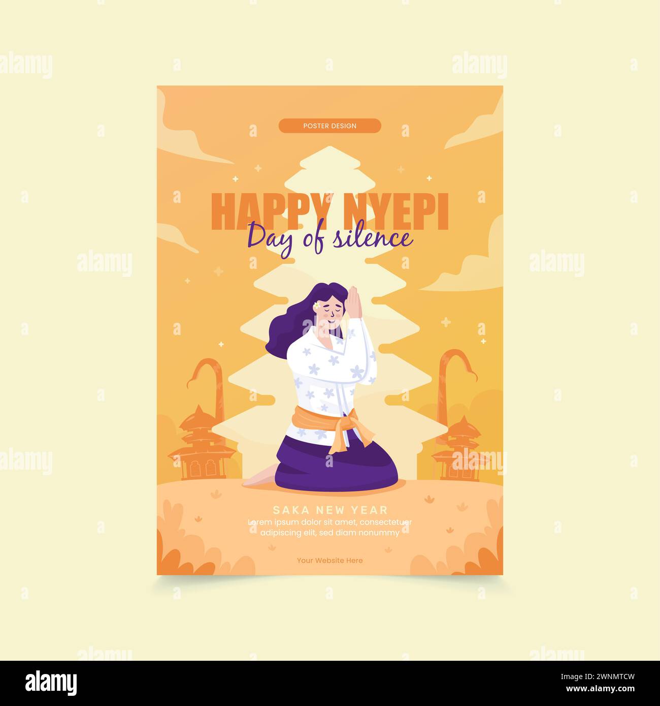 Happy nyepi balinese day of silence on poster design Stock Vector