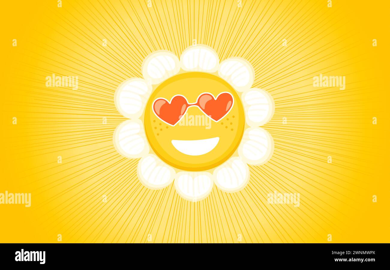 Dazzling and bright happy chamomile flower. Vector graphics Stock Vector