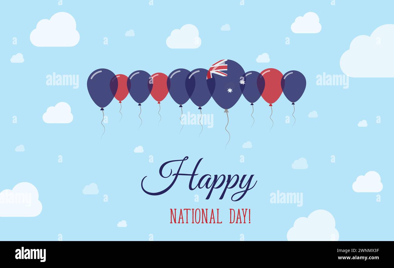 Heard and McDonald Islands Independence Day Sparkling Patriotic Poster. Row of Balloons in Colors of the Heard and McDonald Flag. Greeting Card with N Stock Vector