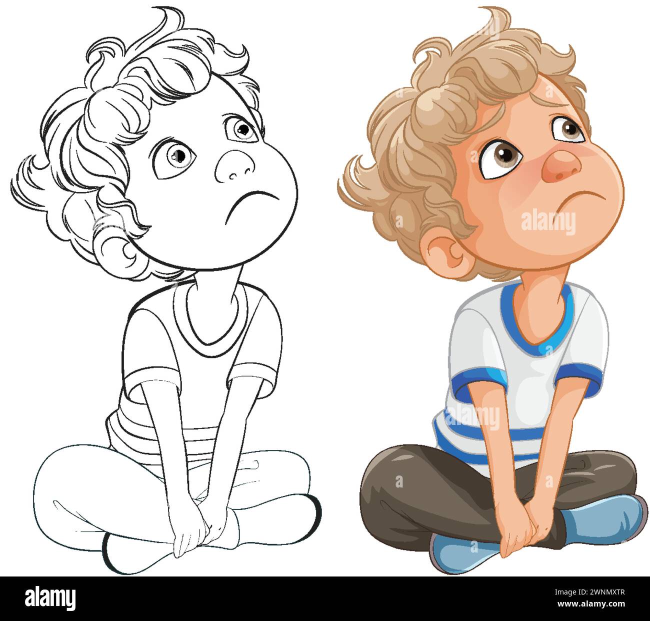 Two illustrations of a thoughtful young boy Stock Vector Image & Art ...