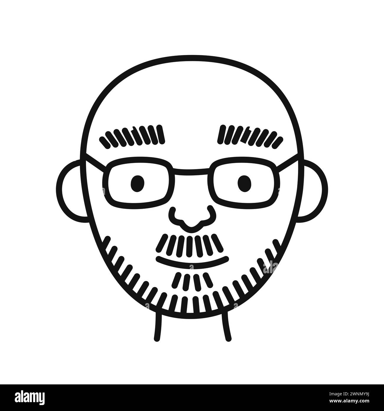 The face of a man with beard and glasses. Hand drawn portrait of person avatar in doodle style. Isolated vector illustration. Stock Vector