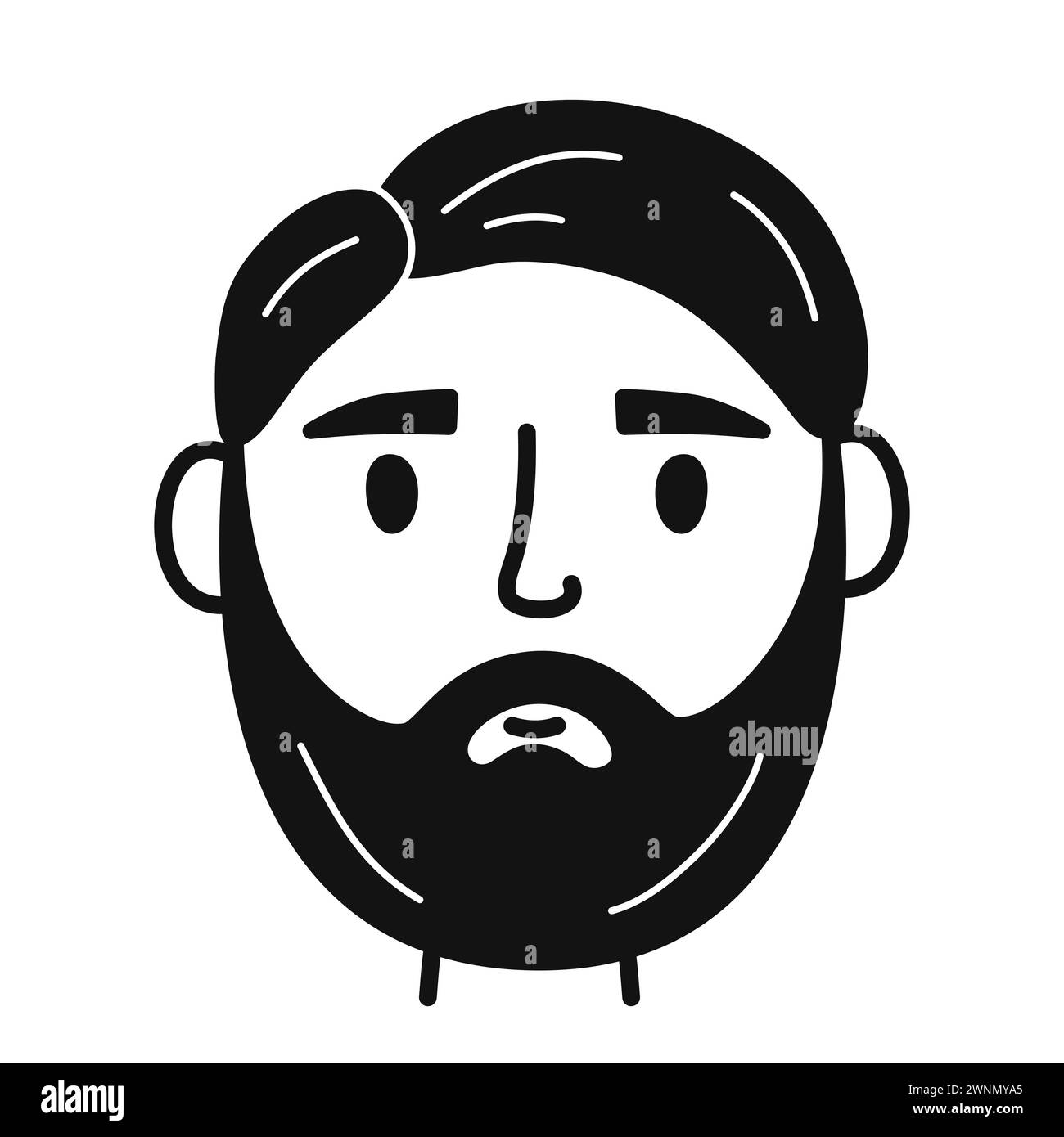 Face of man. Male brutal character with beard in hand drawn doodle style. Vector illustration isolated on white background. Stock Vector