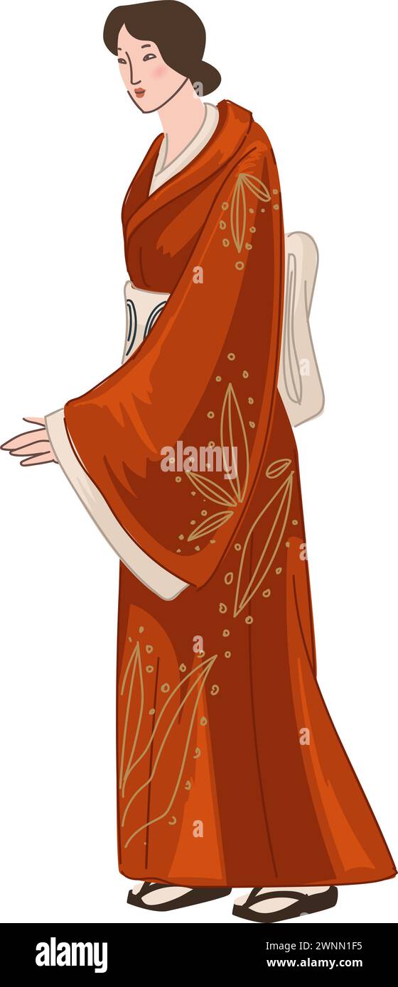 Japanese woman wearing traditional kimono dress Stock Vector