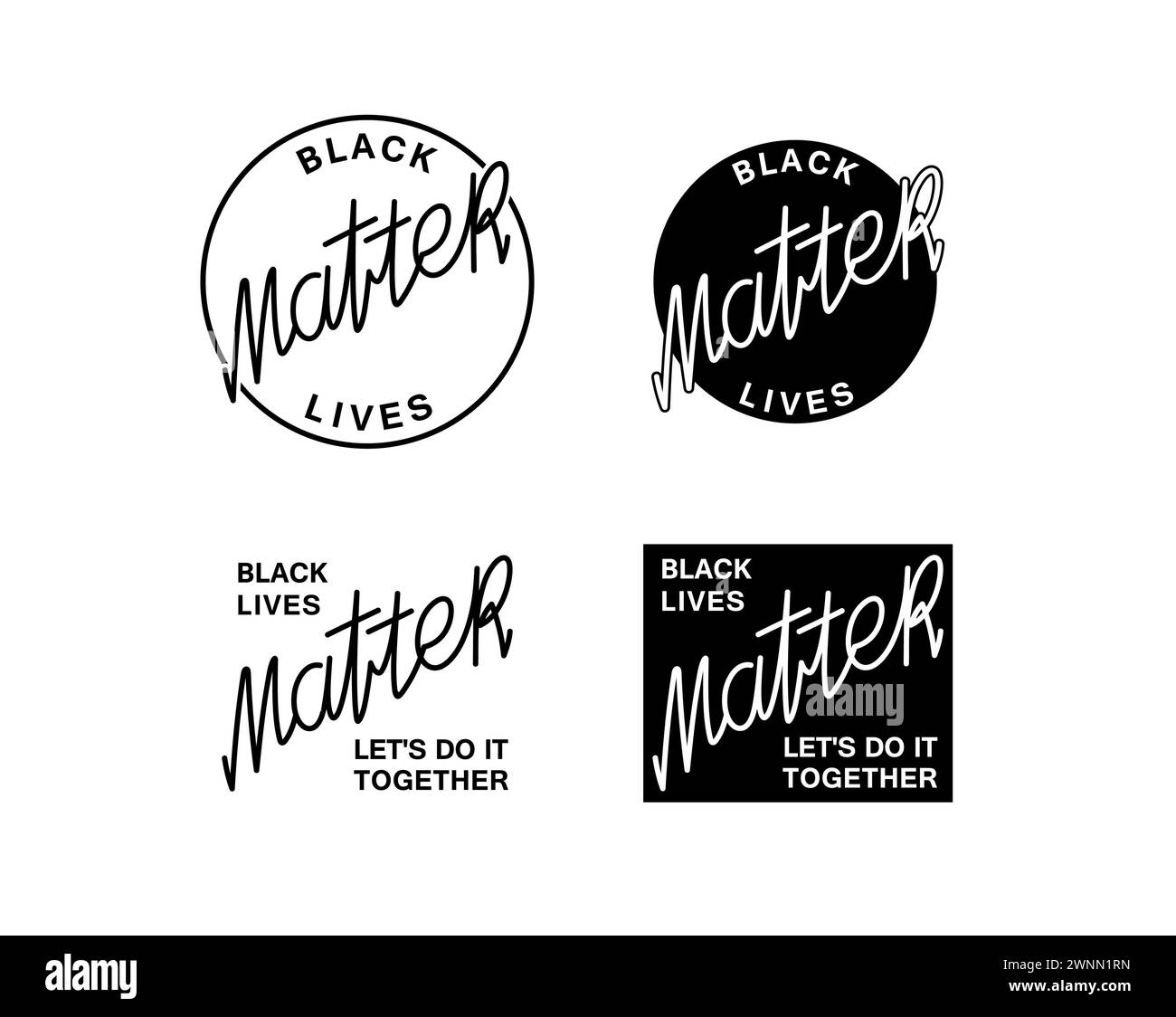Set of emblems for the Black Lives Matter movement. Calligraphy lettering. Vector illustrations Stock Vector