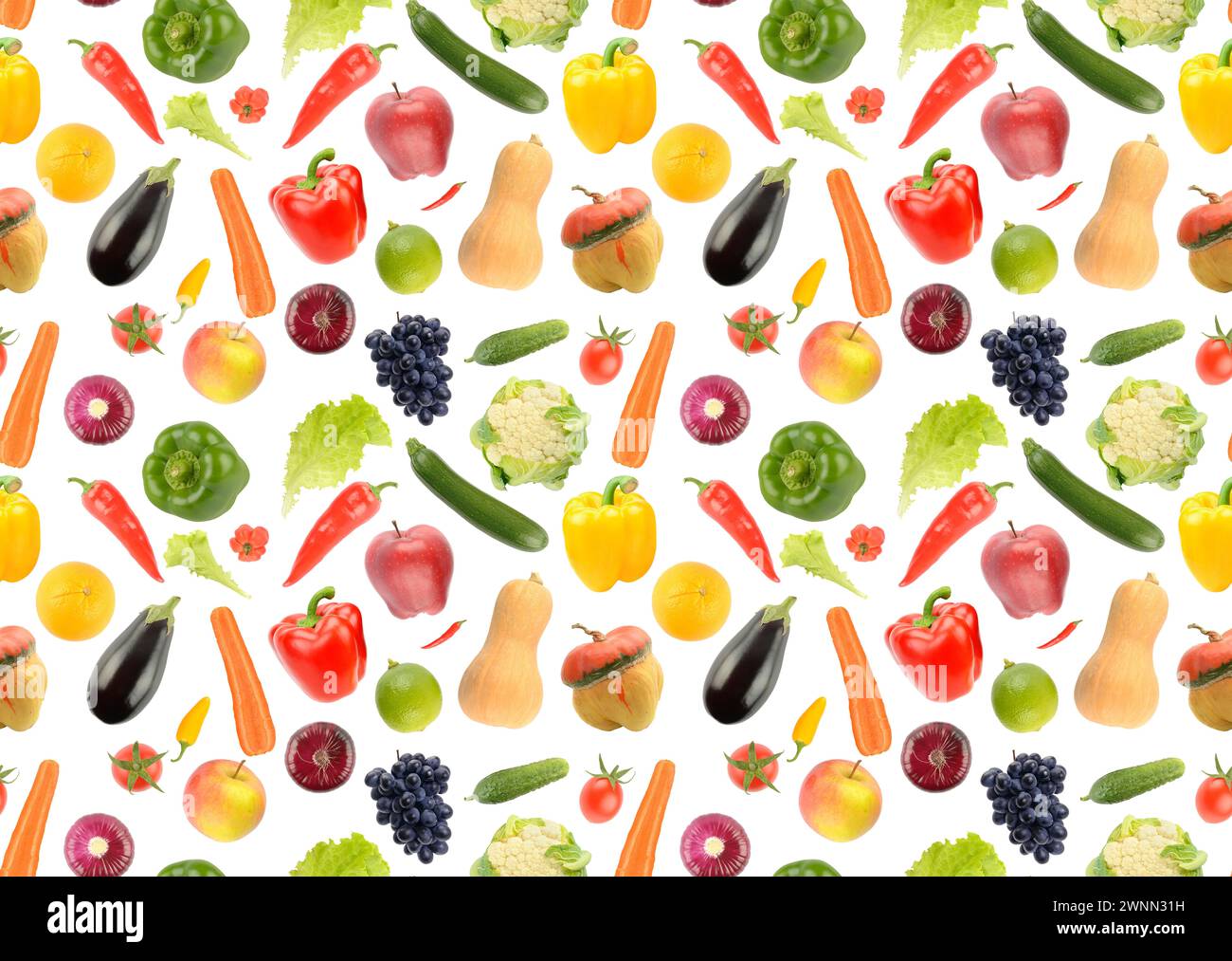 Seamless pattern of vegetables, fruits and berries isolated on white ...