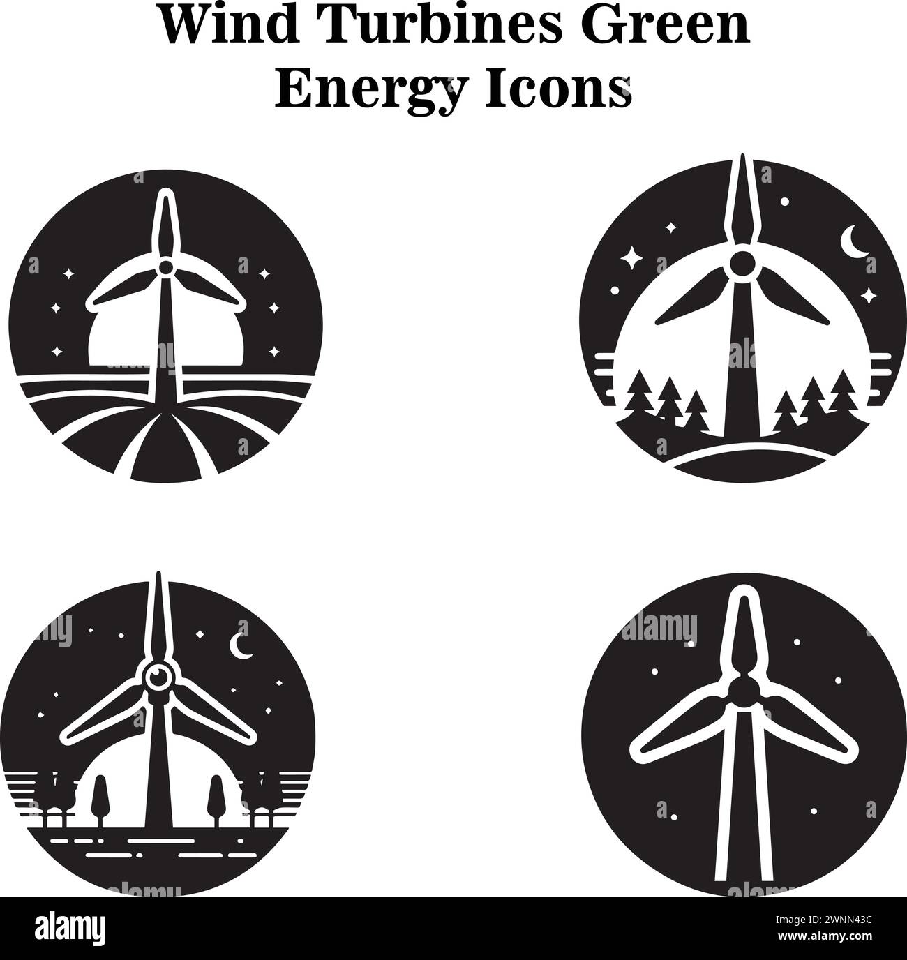Wind turbines green energy vector icon set Stock Vector