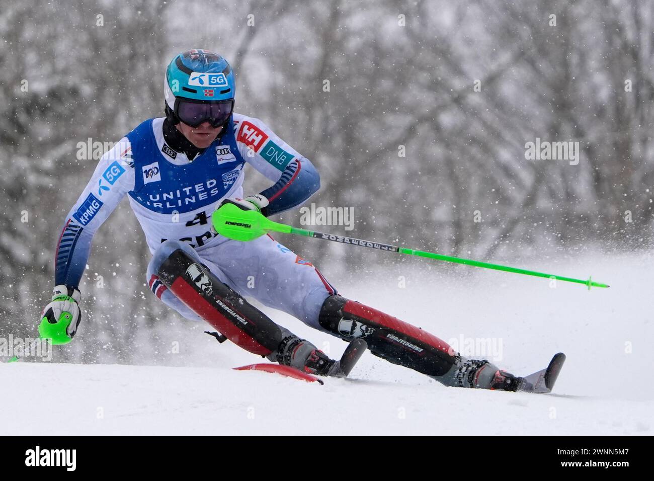 Norway's Timon Haugan competes during a men's World Cup slalom skiing ...