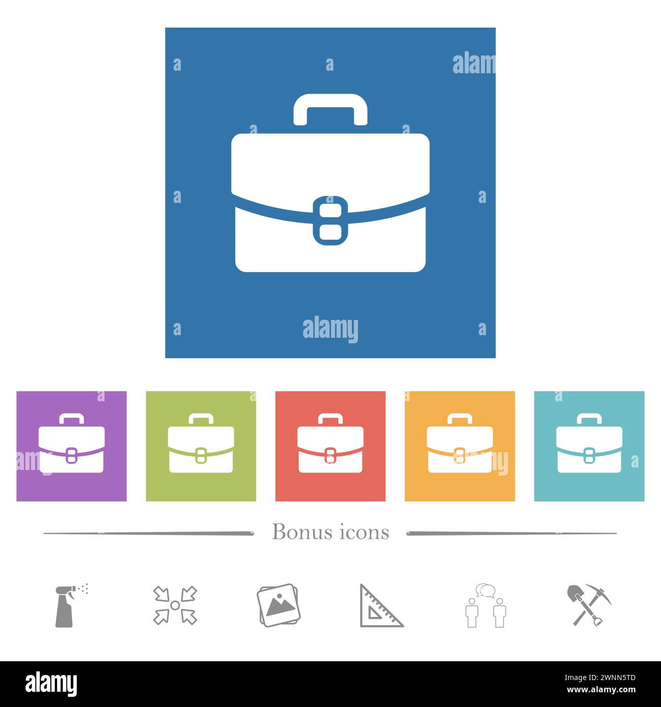 Briefcase solid flat white icons in square backgrounds. 6 bonus icons ...