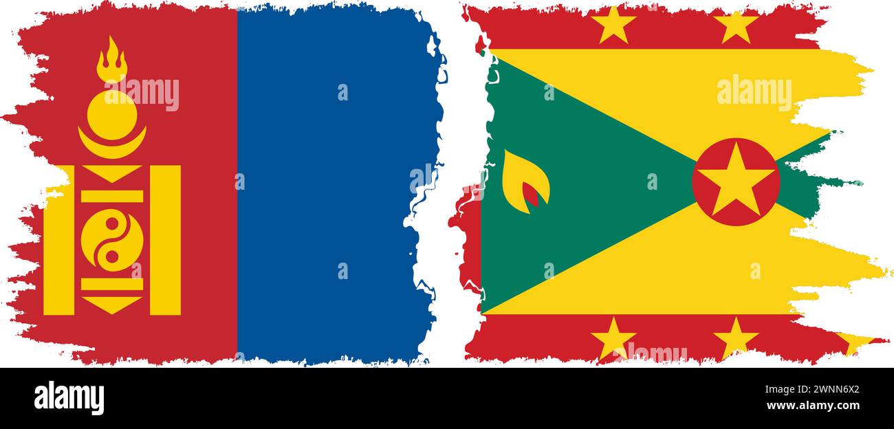 Grenada and Mongolia grunge flags connection, vector Stock Vector