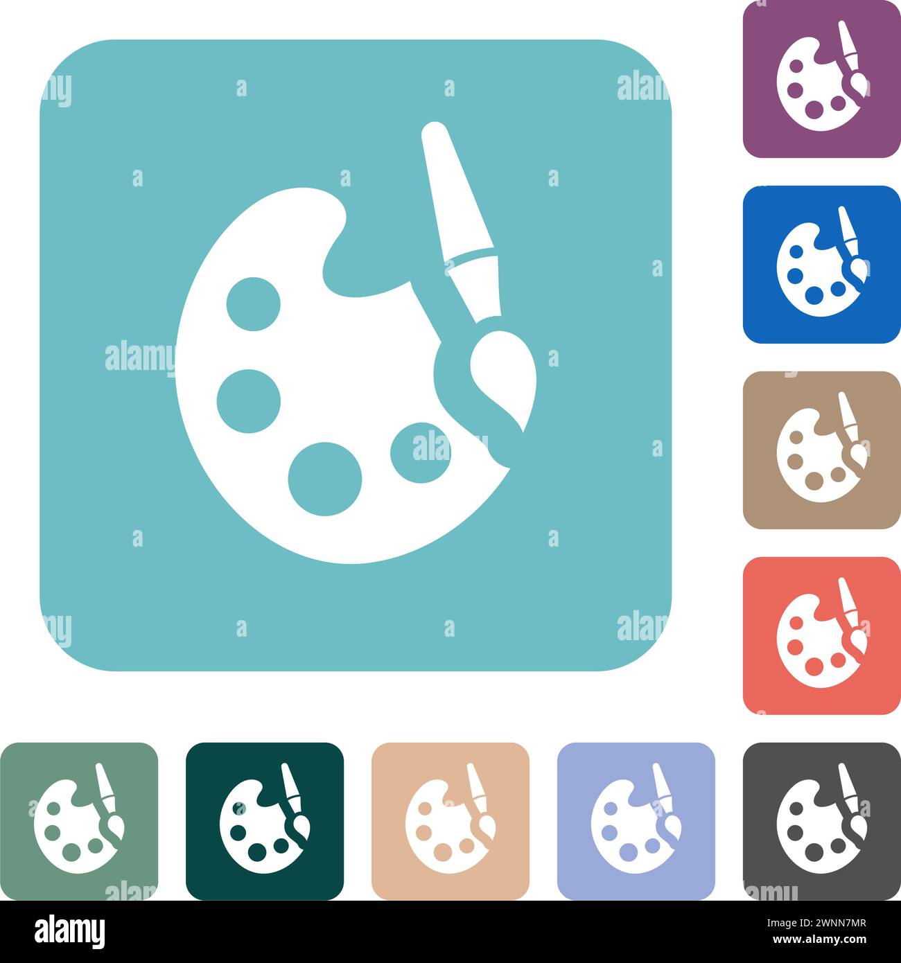 Paint kit solid white flat icons on color rounded square backgrounds Stock Vector