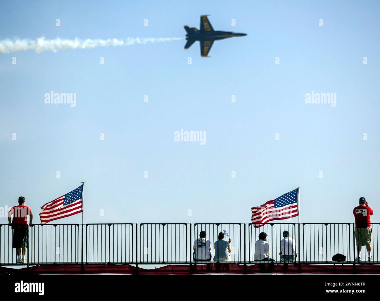 The Blue Angels fly their F-18 Hornets at the Miramar Air Show in San Diego, CA. Stock Photo