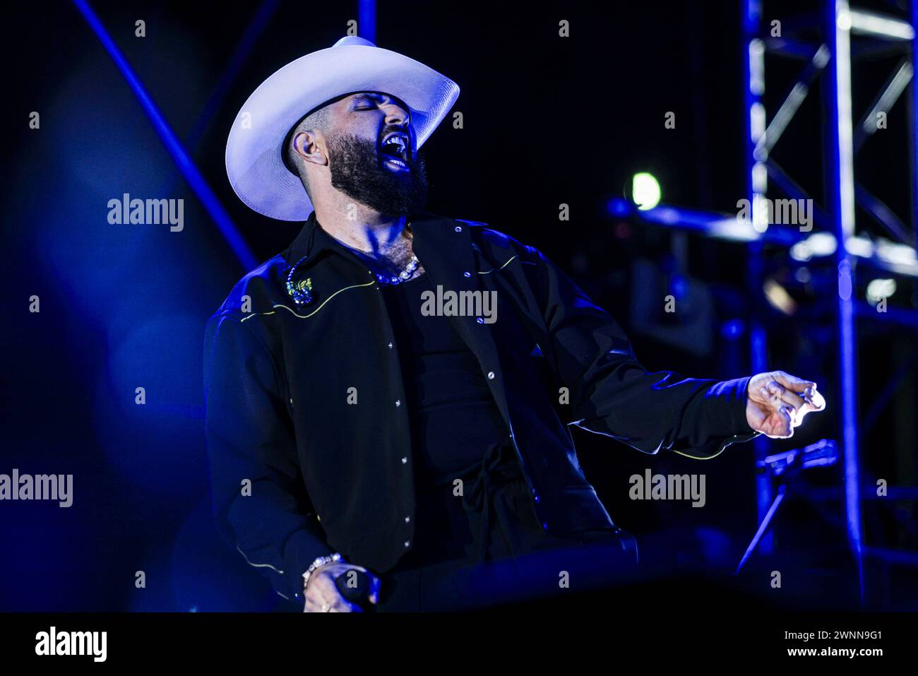 HERMOSILLO, MEXICO - MARCH 2: Carin Leon  performs ,during a concert as part of Colmillo de Leche tour at Fernando Valenzuela stadium on March 2, 2024 in Hermosillo, Mexico. (Photo by Luis Gutierrez/Norte Photo) Stock Photo