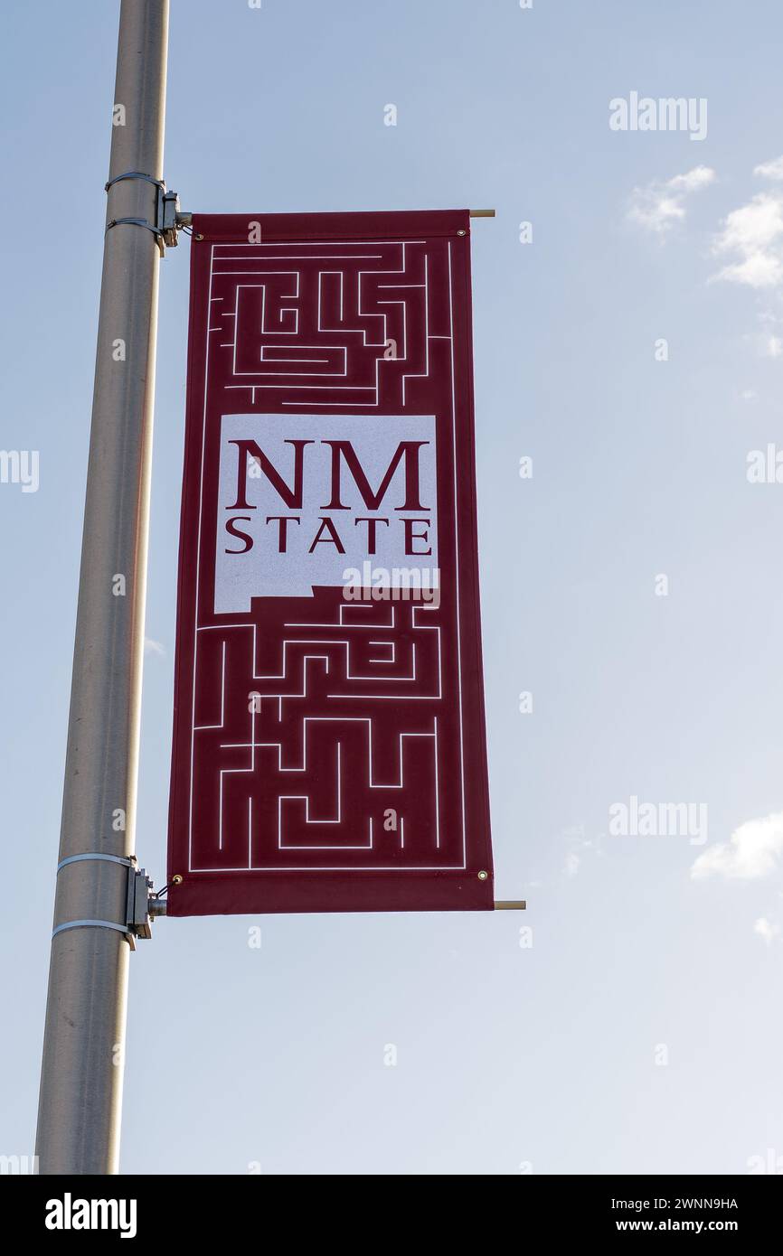 Las Cruces, NM - Oct. 12, 2021: New Mexico State University banner. NMSU is a NASA Space-Grant College and home to the very first Honors College in Ne Stock Photo