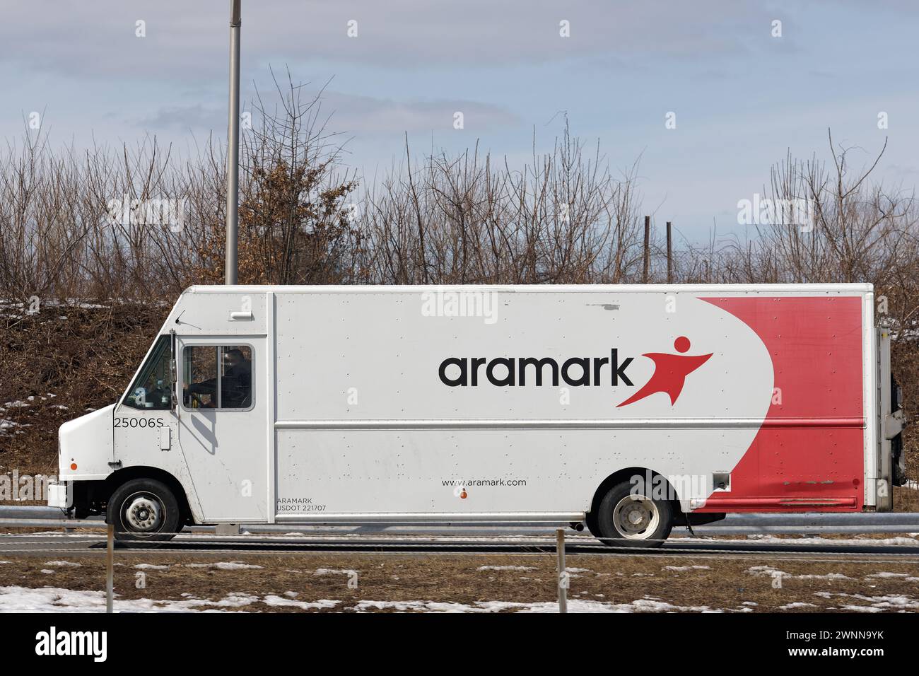 Manchester, CT - March 2, 2022: Aramark is an American company that provides food and uniform services as well as facilities management to companies i Stock Photo