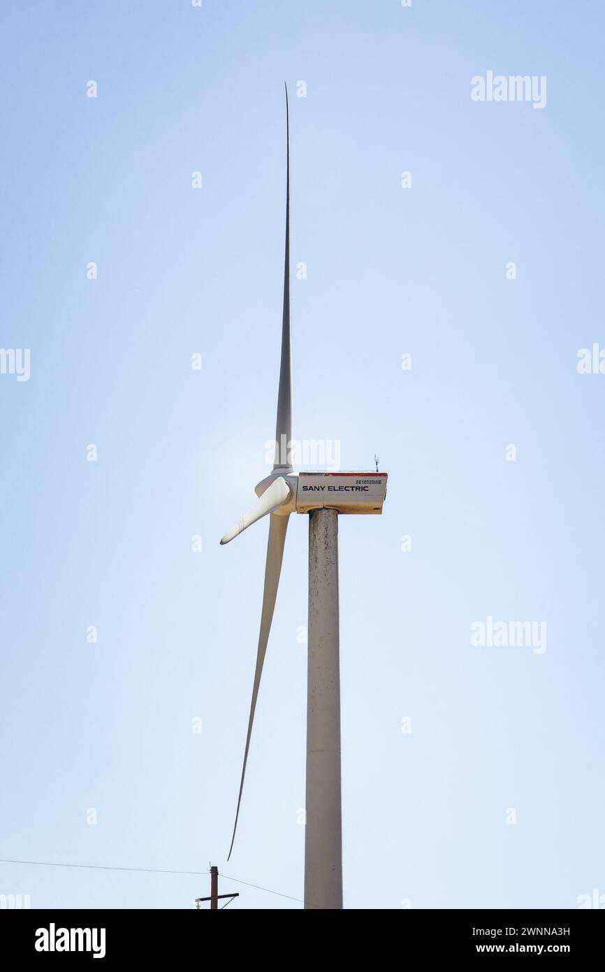 Walsenburg, Colorado - Oct. 7, 2023: One of the Sany Electric wind turbines at the Huerfano River Wind Farm Stock Photo