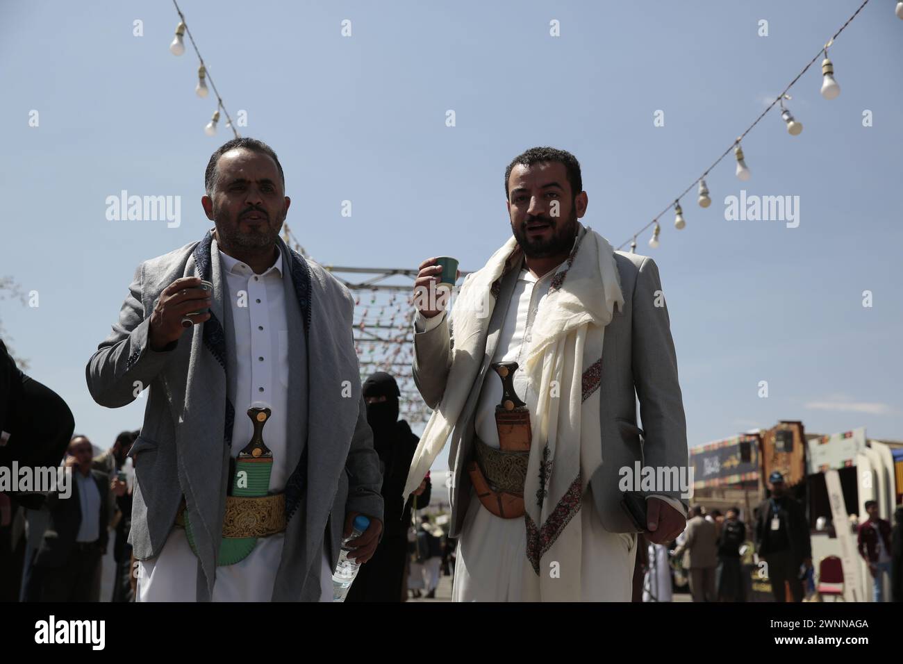Sanaa, Sanaa, Yemen. 3rd Mar, 2024. 03 March 2024, A men drink coffee
