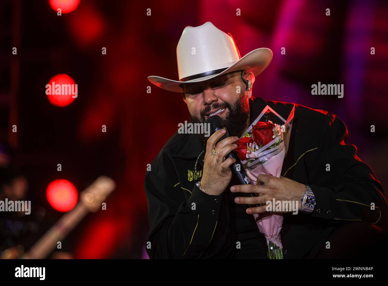 HERMOSILLO, MEXICO - MARCH 2: Carin Leon  performs ,during a concert as part of Colmillo de Leche tour at Fernando Valenzuela stadium on March 2, 2024 in Hermosillo, Mexico. (Photo by Luis Gutierrez/Norte Photo) Stock Photo