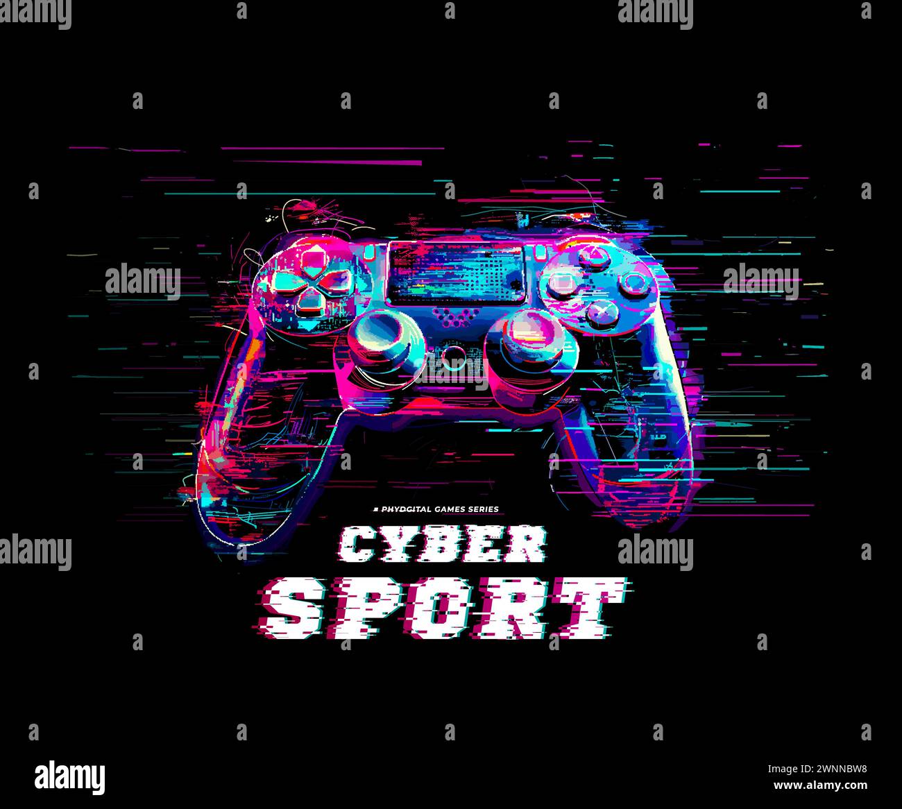 Cybersport keypad with glitch effects. Vector illustration. T-shirt design Stock Vector