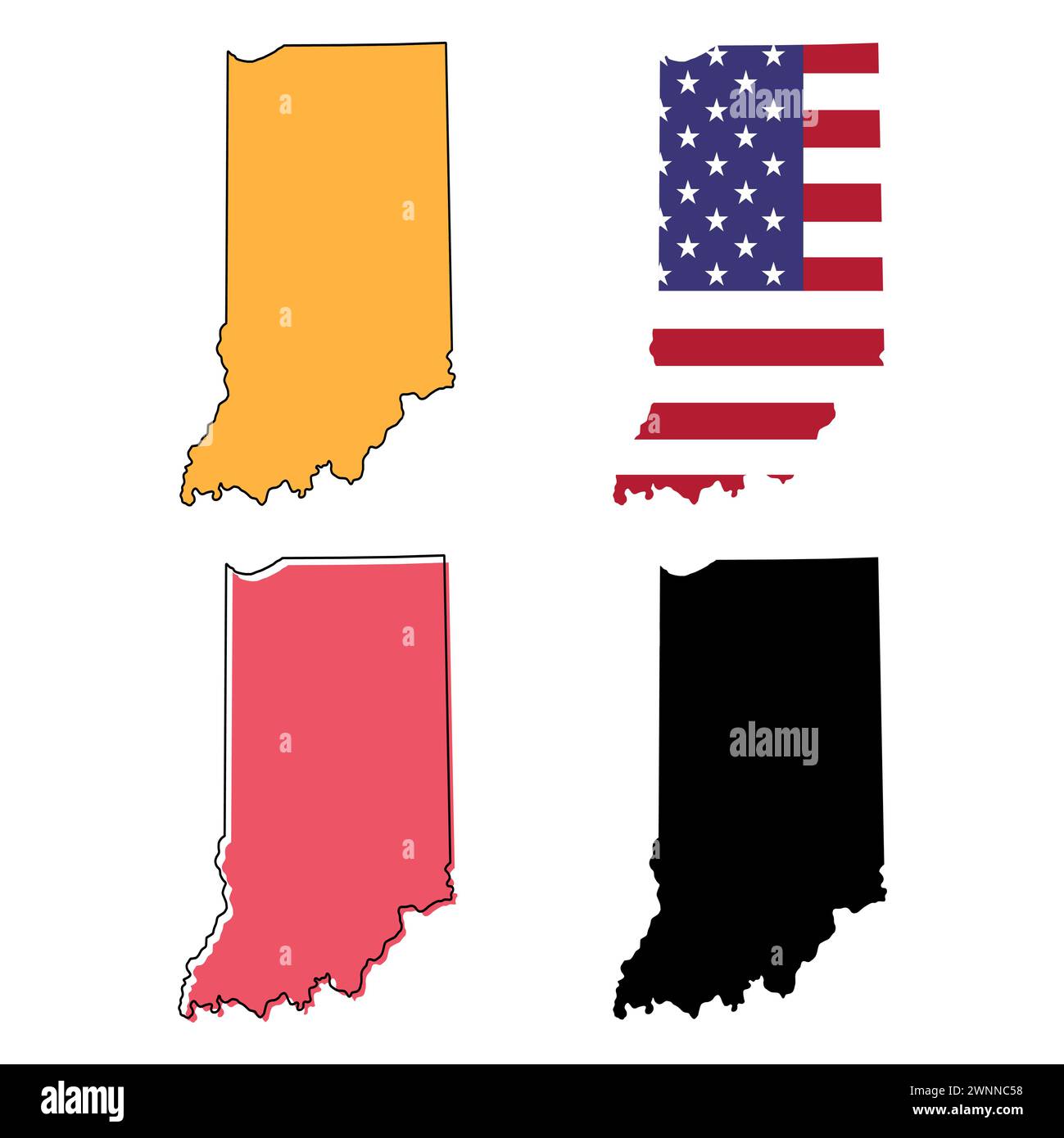 Set of Indiana map, united states of america. Flat concept icon vector