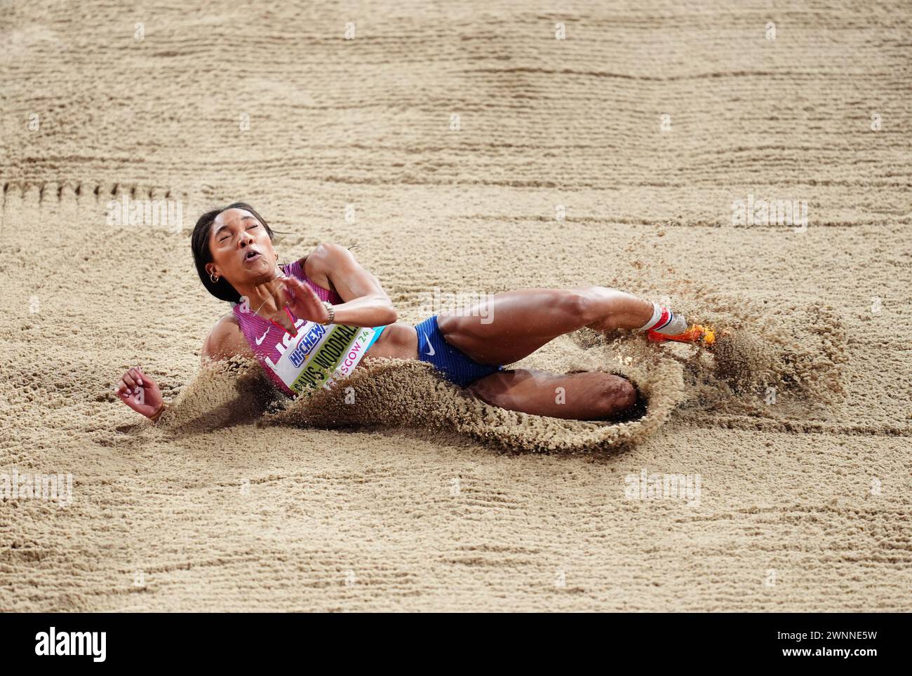 USA's Tara DavisWoodhall in the Women's Long Jump during day three of