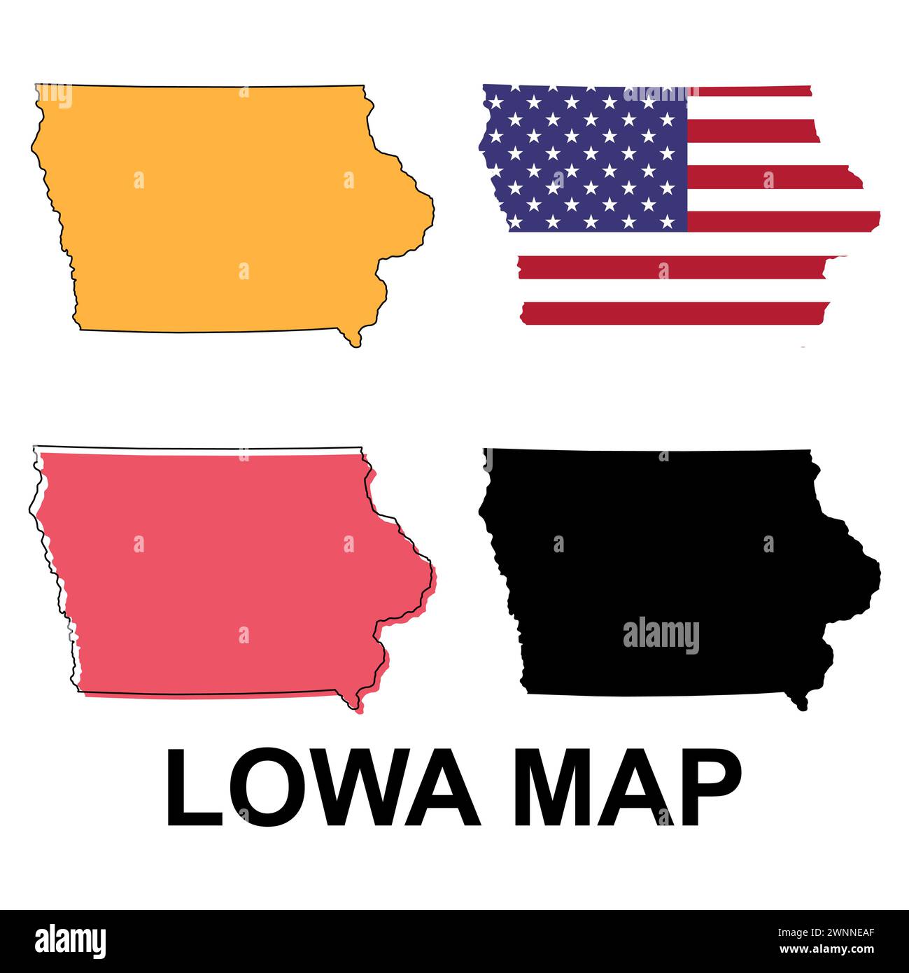 Set of Iowa map, united states of america. Flat concept icon vector